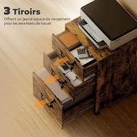 HOMCOM Caisson de Bureau Mobile avec 3 Tiroirs Verrouillables, Caisson de Rangement sur Roulettes, 40 x 40 x 69,5 cm, Marron(m-4)