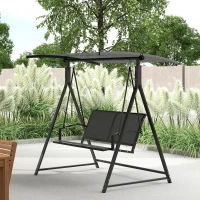 Outsunny Columpio de Jardín de 2 Plazas con Toldo Ajustable y Estructura Triangular de Metal Carga 220 kg 160x112x162 cm Gris(m-10)