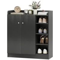 HOMCOM Mueble Zapatero de 2 Puertas Zapatero Estrecho con Estantes Ajustables para 12 Pares de Zapatos 83x30x90 cm Negro(m-12)