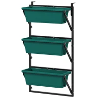 Outsunny Fioriera da Esterno Verticale e 3 Vasi per Piante in Plastica con Fori di Drenaggio, 56x42x100 cm, Verde(m-10)