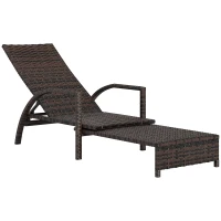 Outsunny Reclining Rattan Lounger, with Extending Footrest - Brown(m-1)