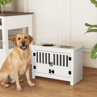 PawHut Raised Dog Bowls, Pet Feeding Station, with Storage, Food and Water Bowls, for Large Dogs - White(m-10)