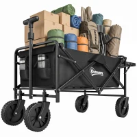 Outsunny Chariot de Jardin Pliable 4 Roues bâche Amovible poignée télescopique Inclinaison réglable Plateau Pliable noir(m-1)