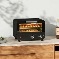 HOMCOM Small Toaster Oven, 12L Multifunction Mini Countertop Oven with Glass Door, Adjustable Temperature and Timer, Black(m-2)