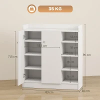 HOMCOM Meuble de rangement à chaussures pour entrée 12 paires - armoire à chaussures avec 4 compartiments ouverts et placard double porte - étagère réglable - 83L x 30l x 90H cm - blanc(m-3)