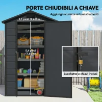 Outsunny Casetta per Attrezzi a 2 Ingressi con Finestre e Prese d'Aria, in PP e Alluminio, 128x104x196 cm, Grigio Scuro(m-5)