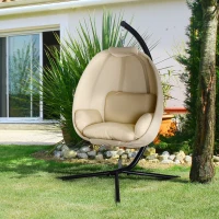 Outsunny Hängesessel, Eiförmiger Schaukelsitz mit weichem Kissen, für drinnen und draußen geeignet, 125L x 95B x 170H cm, Khaki(m-10)