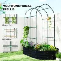 Outsunny Galvanised Raised Garden Bed with Arched Trellis, 5 x 3 x 6ft Metal Raised Bed for Garden with Open Bottom, Dark Grey(m-5)