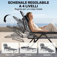 Outsunny Tumbona de Jardín Plegable con Respaldo Ajustable en 4 Niveles Orificio de Lectura y Reposacabezas 145x72x89 cm Gris(m-5)