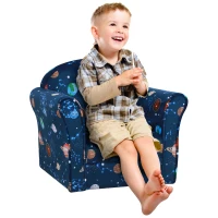 HOMCOM Kids Planet-Themed Armchair, with Non-Slip Feet, Wooden Frame - Blue(m-1)