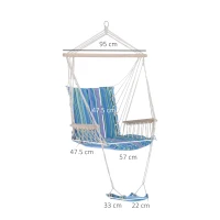 Outsunny Hanging Rope Chair with Soft Padded Seat & Backrest, Portable Garden Hammoc Chair with Wooden Support Bar, Armrests, Cotton Cloth, Footrest, for Patio & Tree, Blue(m-3)