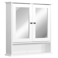 kleankin Armario de Baño con Espejo, Armario de Pared con 2 Puertas, Estante Abierto, Estante Ajustable, Mueble de Baño Colgar para Cocina, Salón, 56x13x58 cm, Blanco(m-11)