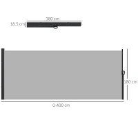 Outsunny Paravan Lateral Retractabil 400x180 cm cu Mâner, din Metal, Aluminiu și Poliester, Gri Deschis(m-3)