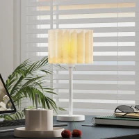 HOMCOM Tischlampe im Retro-Stil, Nachttischlampe, Kunststoff-Schirm, Knopfschalter, Weiß(m-2)