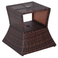 Outsunny Pied de parasol table basse 2 en 1 étagère inférieure intégrée résine tressée imitation rotin PE dim. 54L x 54l x 55H cm marron(m-12)
