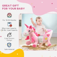 HOMCOM Kids Rocking Horse Ride on Unicorn with Songs, Wooden Base, Seatbelt, for Ages 18-36 Months, Pink(m-5)