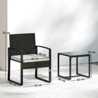 Outsunny Rattan Bistroset, 3 teiliges Gartenmöbel-Set mit 2 Gartenstühlen, Couchtisch, abnehmbar Kissen Cremeweiß(m-3)
