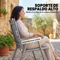 Outsunny Conjunto de 4 Sillas de Jardín Exterior Plegables con Respaldo Alto y Reposabrazos para Terraza Playa 58x62x97 cm Gris(m-4)