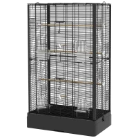 PawHut Colivie pentru Păsări cu Tavă Detașabilă și Suporturi, Volieră pentru Papagali, 61x36.5x98cm, Negru(m-12)