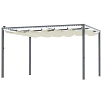 Outsunny Pérgola de Aluminio 4x3 m Gazebo con Luces LED Solares y Techo Retráctil para Jardín Crema(m-11)