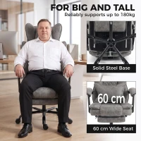 HOMCOM Executive Office Chair, Leathaire Big and Tall Office Chair 180 kg with Wide Seat, Reclining, Lumbar Support, Grey(m-4)
