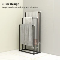 HOMCOM Freestanding Towel Rack, Steel Towel Rail Holder with 3 Bars, Black(m-5)