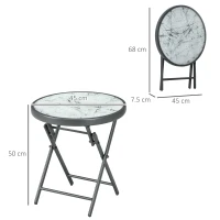 Outsunny Φ45cm Garden Side Table, Outdoor Round Folding Patio Table with Imitation Marble Glass Top, Small Coffee Table, White(m-3)