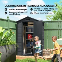Outsunny Casetta per Attrezzi a 2 Ingressi con Finestre e Prese d'Aria, in PP e Alluminio, 128x104x196 cm, Grigio Scuro(m-7)