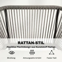 Outsunny 3-teiliges Outdoor-Möbelset, 1 Tisch, 2 Stühle, Rattan-Geflecht, Stahlrahmen, Kaffeetisch mit Glasplatte, Dunkelgrau(m-5)