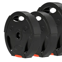 SPORTNOW Disques de poids, plaques de poids 2 x 5 kg et 2 x 2,5 kg, à trois poignées avec trous de Ø 25 mm, noir(m-12)