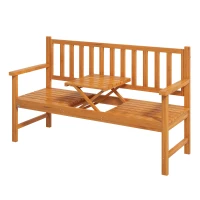 Outsunny Bancă de Grădină pentru 2-3 Persoane din Lemn de Pin, Bancă de Exterior cu Măsuță Rabatabilă și Brațe, pentru Balcon, Terasă și Grădină, 153x56x91 cm, Maro Deschis(m-11)
