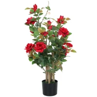 HOMCOM 90cm Artificial Rose Tree, Decorative Fake Plant with 344 Silk Leaves 17 Flowers for Outdoor Indoor Decor, Red(m-11)