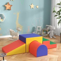 HOMCOM Juego de 4 Bloques Psicomotricidad para Niños de 1-3 Años Tapizado en PU 150x50x39 cm Multicolor(m-9)