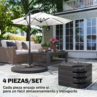 Outsunny Peso para Base de Sombrilla de 4 Piezas Rellenable de Agua 52 Litro Arena 60 kg o Mixto 70 kg para Base Cruzada Negro(m-4)