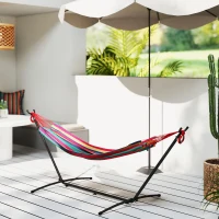 Outsunny Hamaca con Soporte 310x117cm para Camping con Altura Ajustable y Bolsa de Transporte Carga 120 kg Rayas Naranja y Rojo(m-8)
