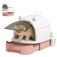 PawHut Litière fermée pour chats avec plateau extractible, pelle et filtre à charbon actif, Rose(m-7)