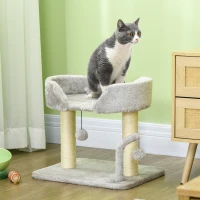 PawHut 42cm Indoor Cat Tree, with Toy Balls, Sisal Scratching Post - Light Grey(m-10)
