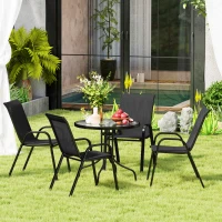 Outsunny Five-Piece Steel Patio Set, with Glass-Top Table - Black(m-13)