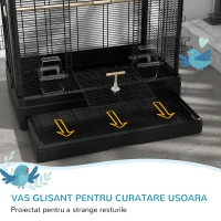 PawHut Colivie pentru Păsări cu Tavă Detașabilă și Suporturi, Volieră pentru Papagali, 61x36.5x98cm, Negru(m-4)