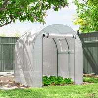 Outsunny Walk in Polytunnel Greenhouse, Green House for Garden with Roll-up Window and Door, 1.8 x 1.8 x 2 m, White(m-10)