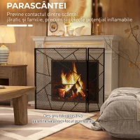 HOMCOM Paravan de protecție pentru șemineu, pliabil, cu 3 panouri din oțel și design geometric, 135x1.2x85cm, negru(m-4)