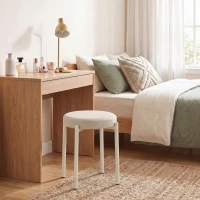 HOMCOM Set de 4 Taburete Stivuite Rotunde cu Șezut Tapițat, fără Spătar, Economisire de Spațiu, 45 x 45 x 47,5 cm, Crem(m-5)