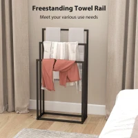 HOMCOM Freestanding Towel Rack, Steel Towel Rail Holder with 3 Bars, Black(m-4)