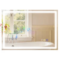 HOMCOM Oglindă de baie anti-aburire cu lumină LED reglabilă, difuzor Bluetooth, butoane tactile, 50x70 cm(m-12)