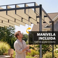 Outsunny Pérgola de Jardín 3x4 m con Protección UPF 50+ Gazebo con Techo Ajustable Estructura de Metal para Exterior Crema(m-7)