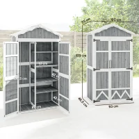 Outsunny Caseta de Jardín de Madera 105x55x179 cm Armario para Herramientas con 4 Estantes Techo de Metal Galvanizado Gris(m-3)