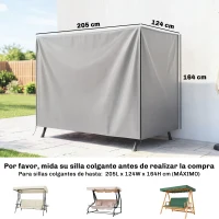 Outsunny Funda para Balancín de Jardín con Cremallera Cubierta para Muebles de Exterior 205x124x164 cm Gris Claro(m-3)