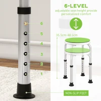 HOMCOM 360° Swivel Shower Chair, Height Adjustable Aluminium Shower Stool with Non-Slip Feet for Disabled, Elderly, Green(m-4)