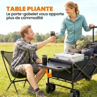 Outsunny Chariot de Jardin Pliable 4 Roues bâche Amovible poignée télescopique Inclinaison réglable Plateau Pliable noir(m-6)