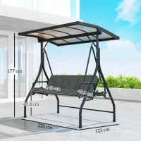 Outsunny Convertible Three-Seater Swing Bench Bed - Dark Grey(m-3)